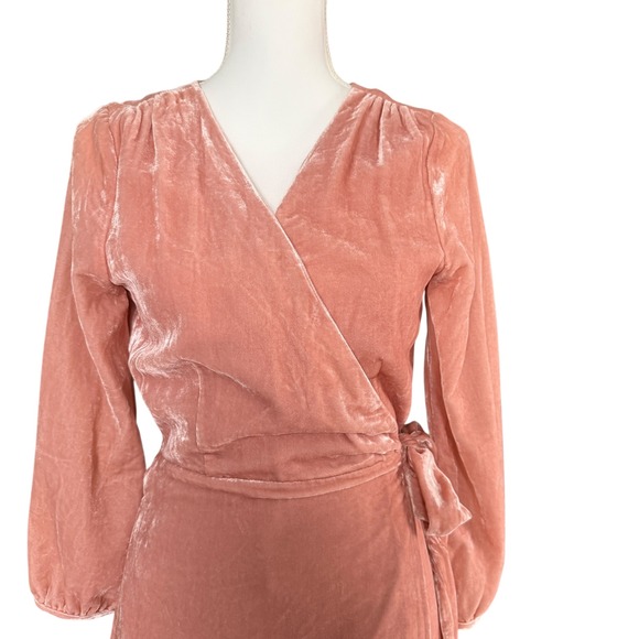 J.‎ Crew Velvet Wrap Dress Pink Long Sleeve Tie Waist Size 4 - Picture 2 of 8
